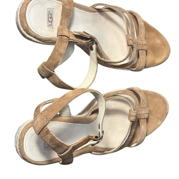 UGG Womens Suede Espadrille Wedge Sandals With Adjustable Ankle Strap Size 10 - Picture 4 of 9
